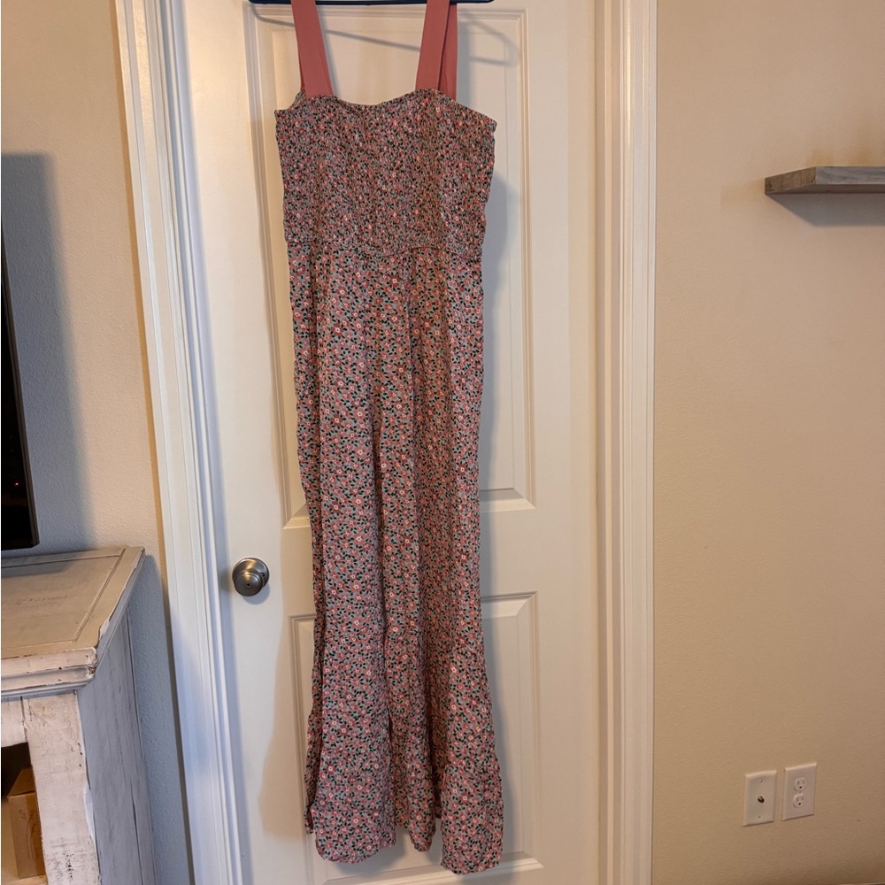 Floral Maxi Dress with Pink Straps